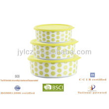 2013 new round food storage with silicone lid, set of 3, green round dot design